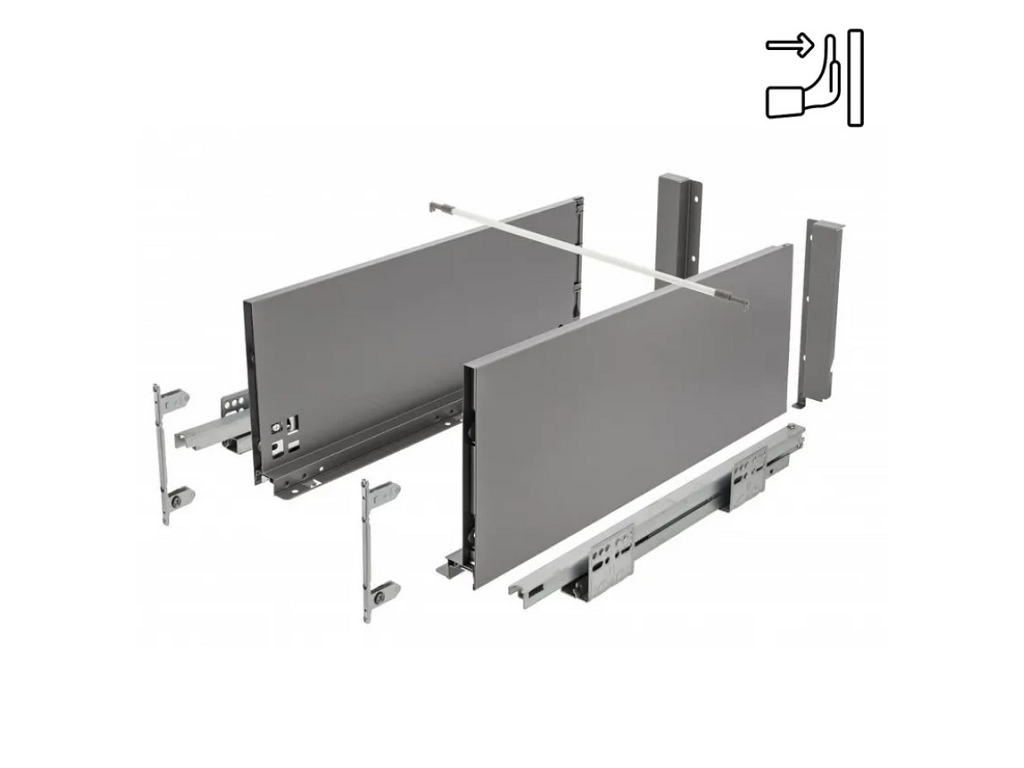Guide per cassetti Axispro Push Soft Close estrazione totale portata kg.40 con Spondina Antracite D mm.199 varie lunghezze | GTV - immagine 1